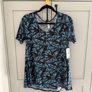LuLaRoe Classic T (Blue and Black Abstract Short Sleeve Top)